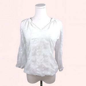 Olive & Oak White Embroidered Sheer Long Sleeve Blouse XS